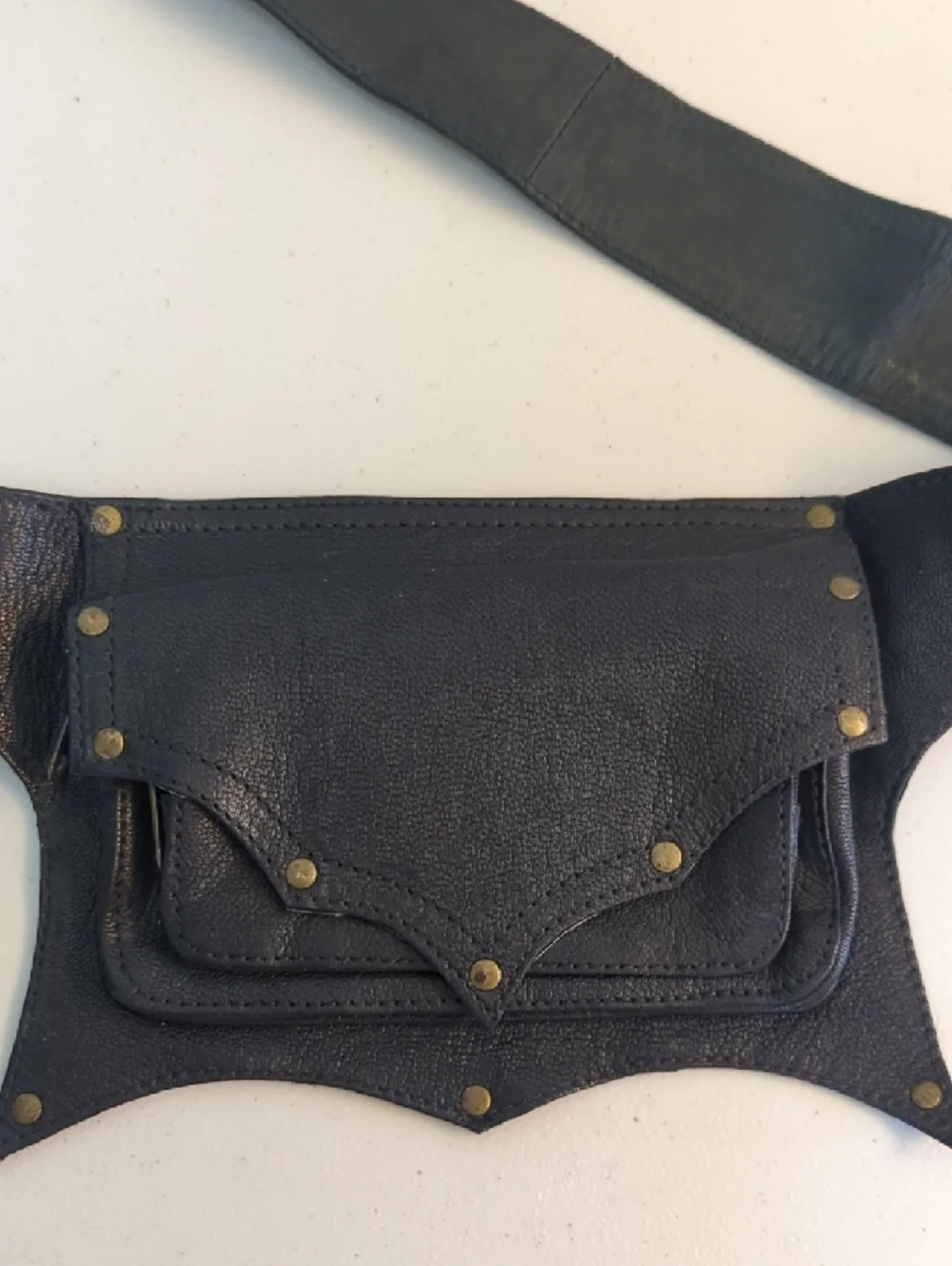 Lakhay's Leather Belt Bag with Brass Studs - Black - Picture 4 of 5